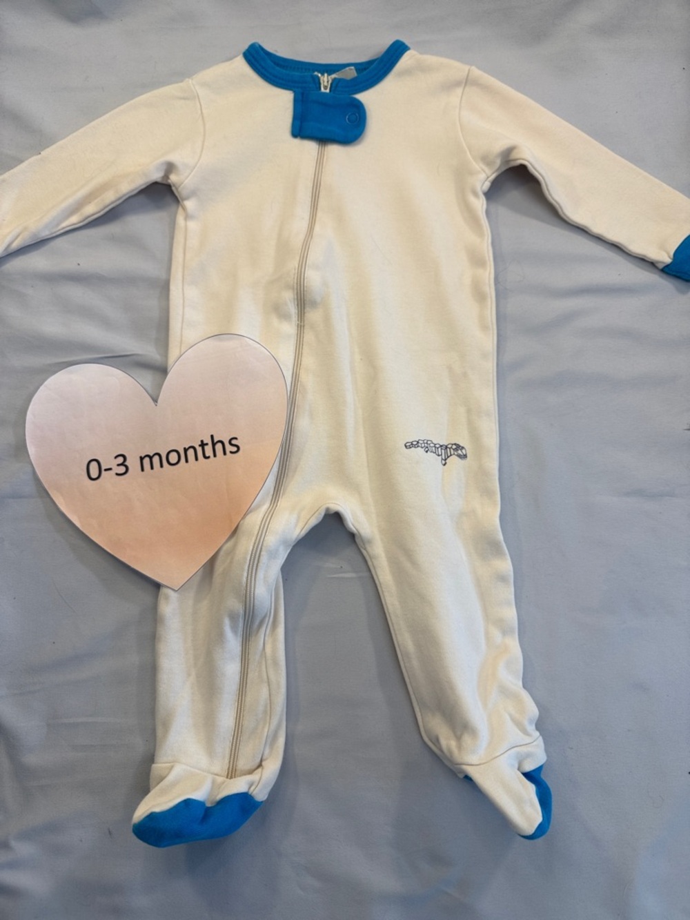 Parade - Cream organic cotton Baby Footed Pajamas with Blue Trim - 0-3 Months